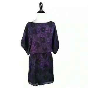 Jessica Simpson Purple Black Leopard Chiffon Short Sleeve Boat Neck Medium